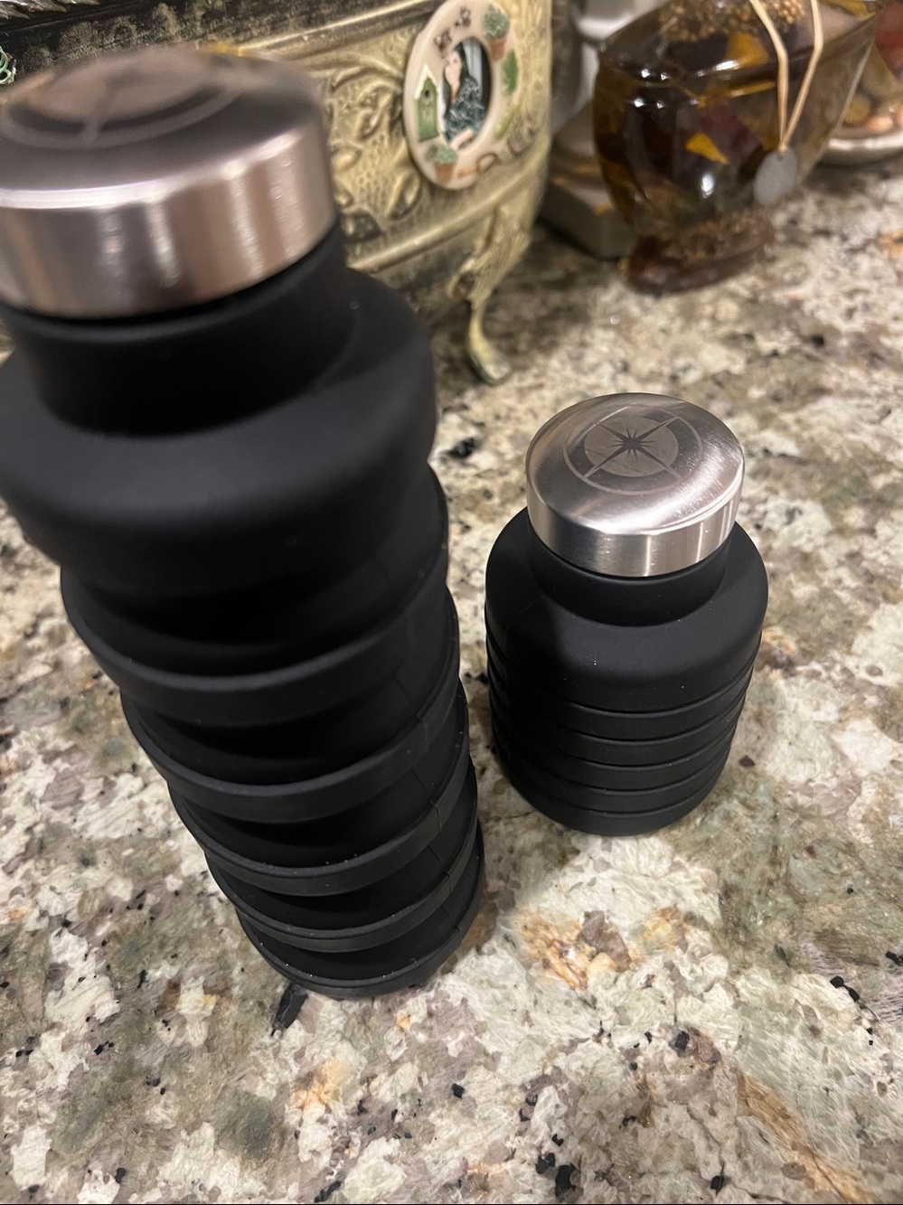 Black 17 oz Collapsible Silicone Water Bottle BPA free NWOT